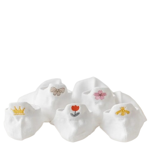 Meias Casual Branca Bordadas - 5 pares