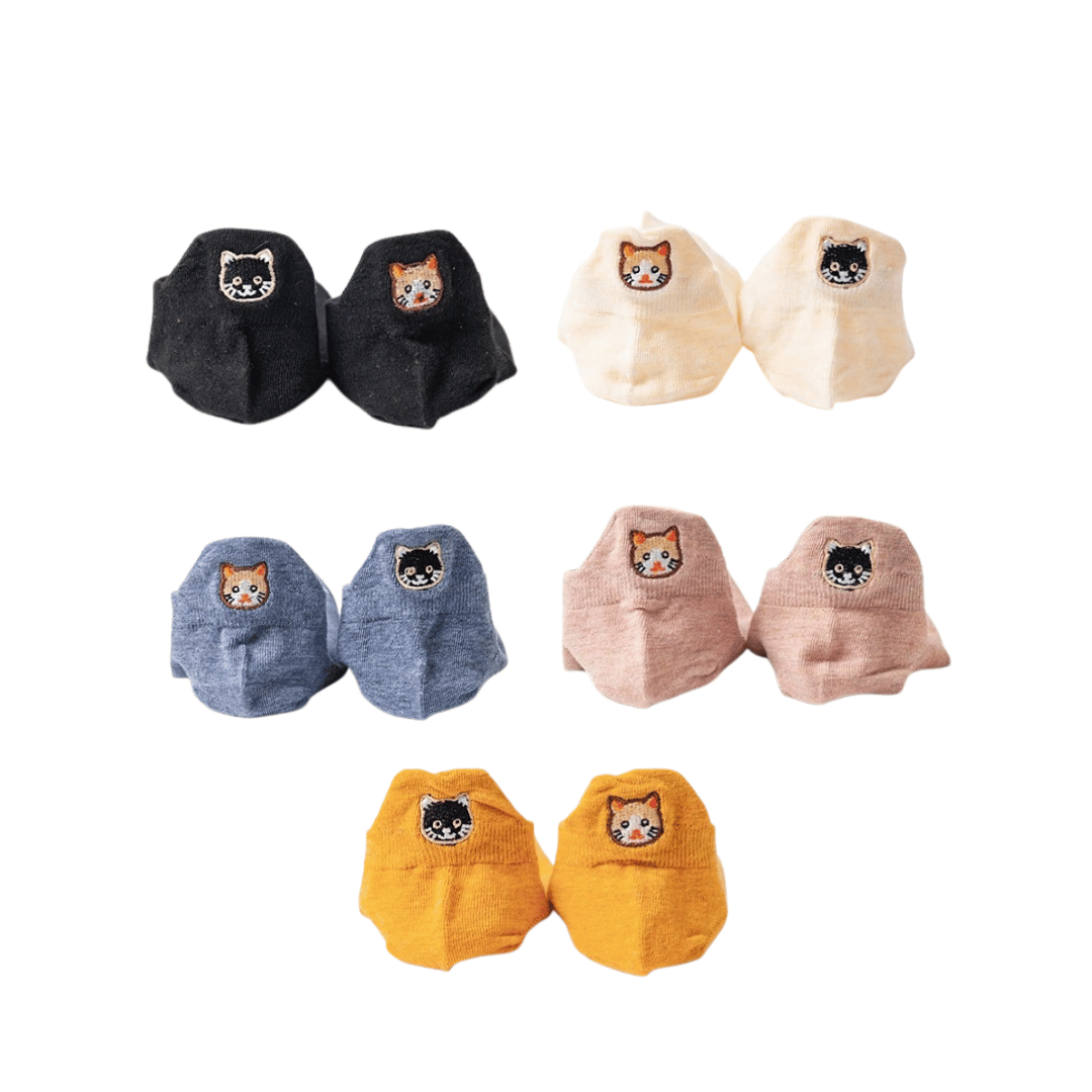 Meias Gatinhos Bordadas- 5 pares