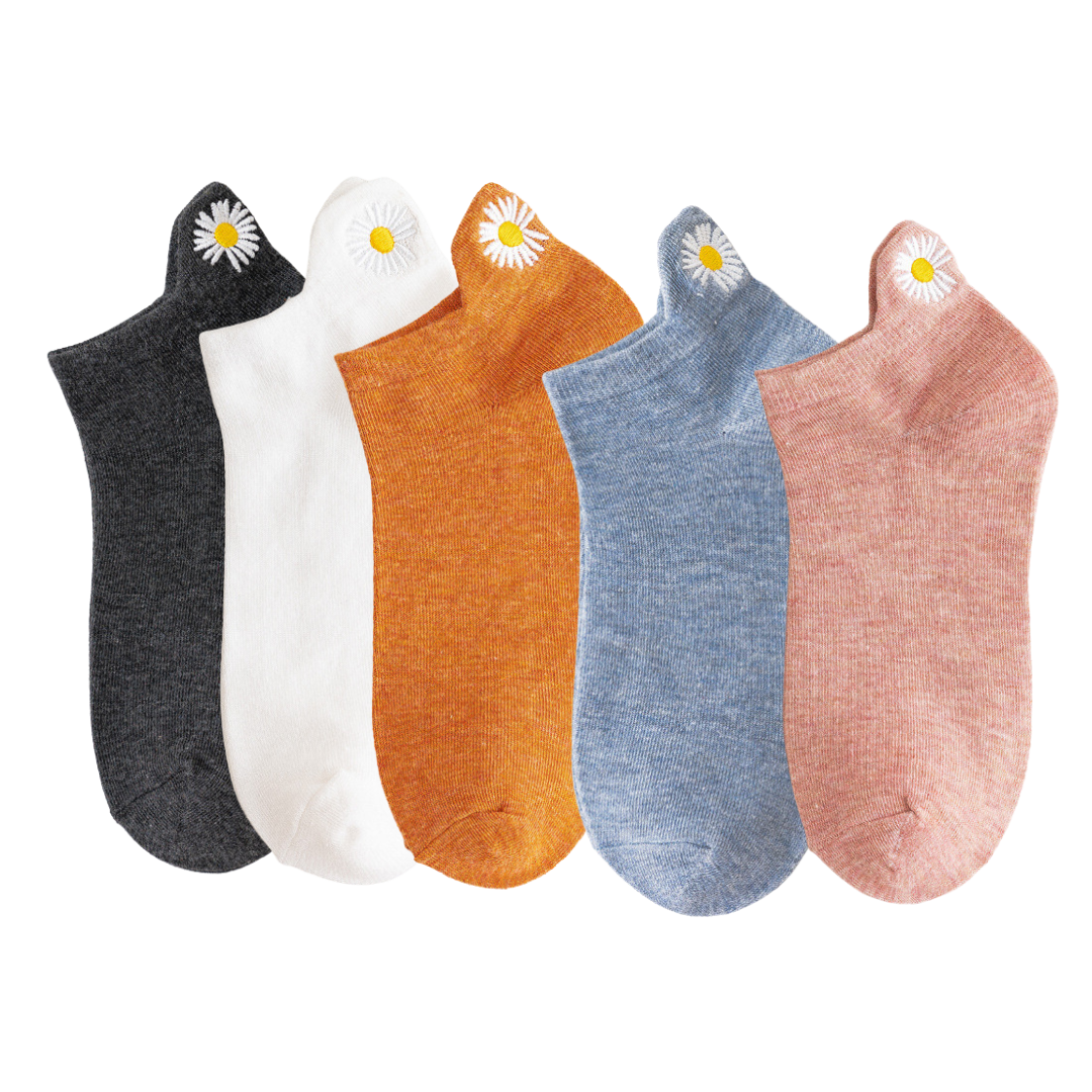Meias Girassol Bordadas - 5 pares