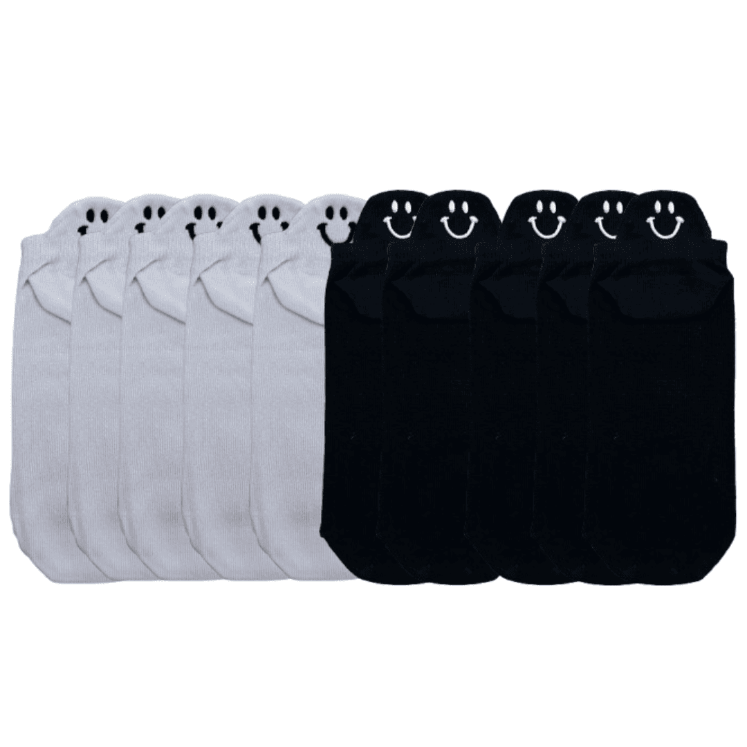 Meias Sorrisos Cores Únicas Bordadas - 10 pares