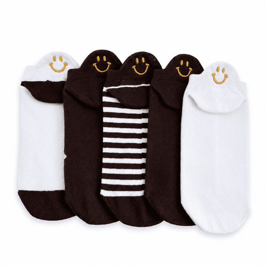 Meias Sorrisos Marrom Bordadas - 5 pares