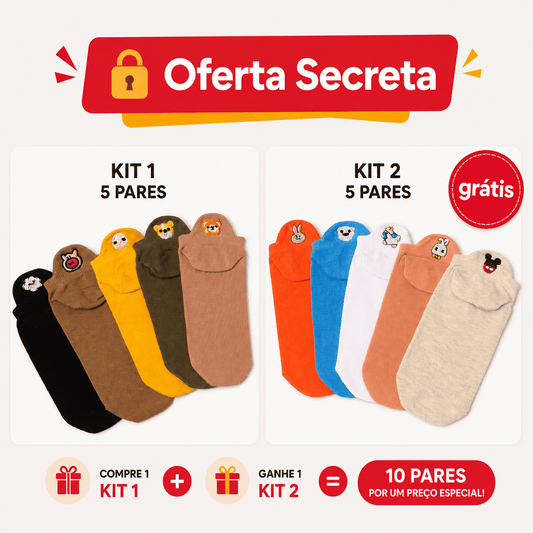 Meias Animais Fofos Bordadas - 10 pares