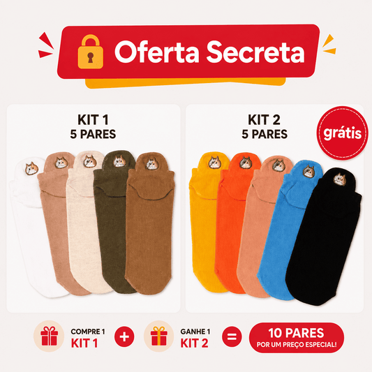 Meias Divertidas Gato Bordadas- 10 pares