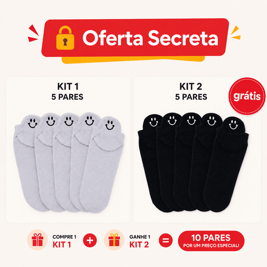 Meias Sorrisos Cores Únicas Bordadas - 10 pares