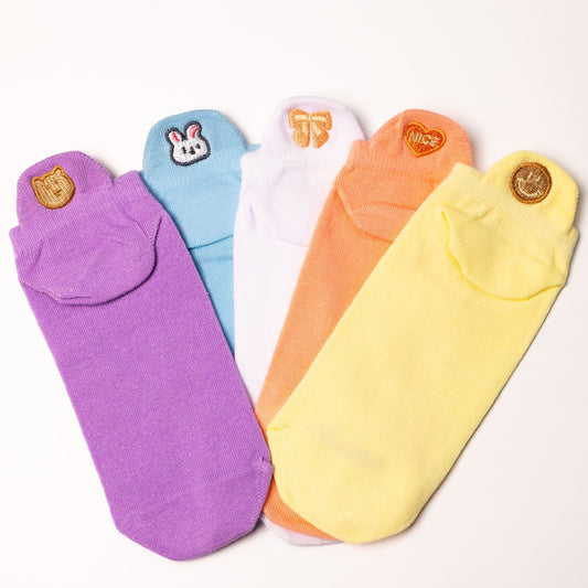Meias Coloridas Fofas Bordadas- 5 pares