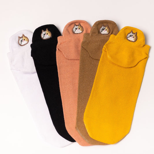 Meias Divertidas Gato Bordadas - 5 pares