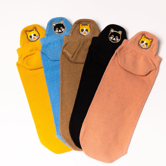 Meias Gatinhos Bordadas- 5 pares