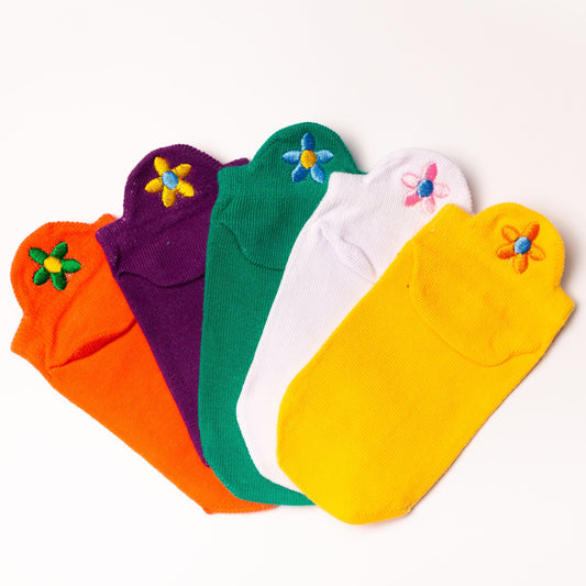 Meias Flores Infantil Bordadas- 5 pares