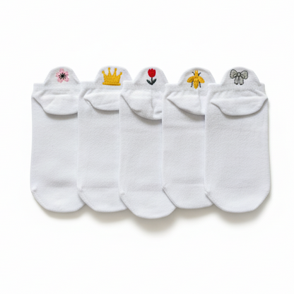 Meias Casual Branca Bordadas - 5 pares