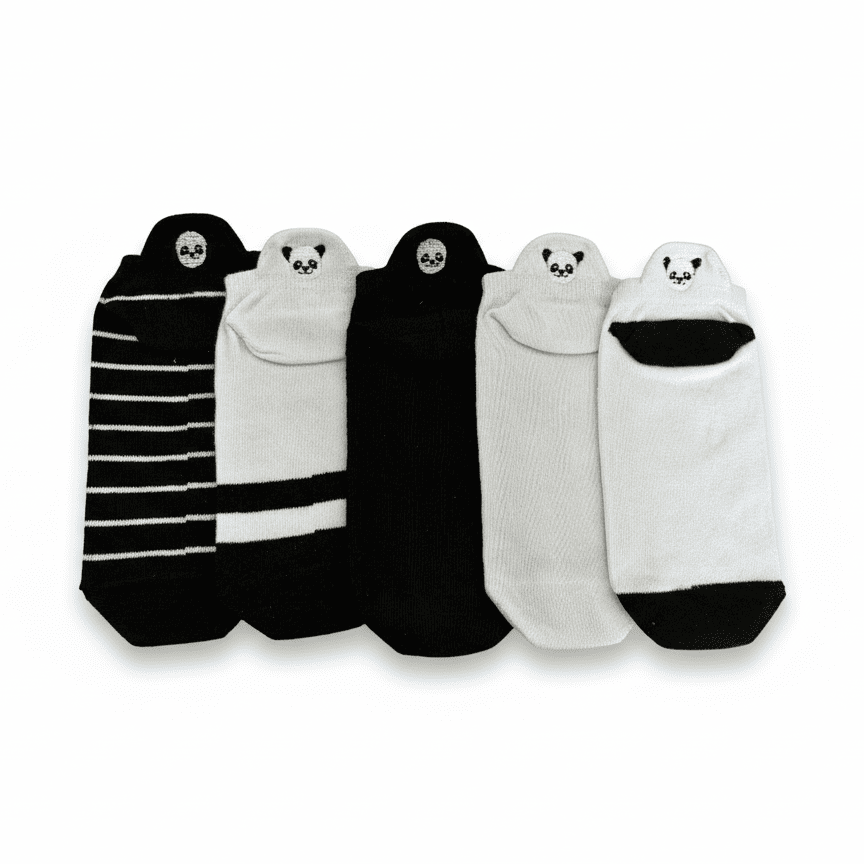 Meias Panda Bordadas- 5 pares