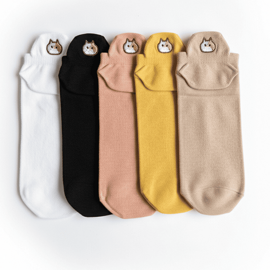Meias Divertidas Gato Bordadas - 5 pares