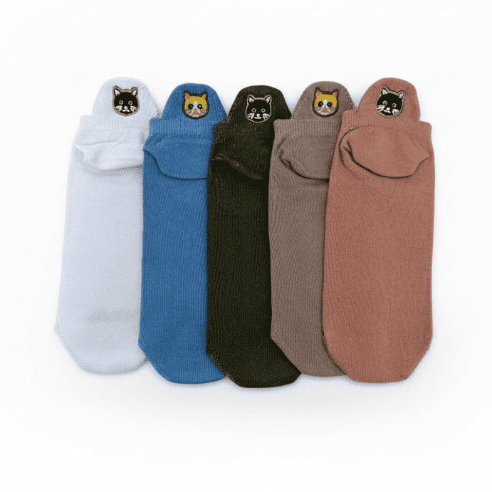 Meias Gatinhos Bordadas- 5 pares