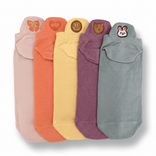 Meias Coloridas Fofas Bordadas- 5 pares