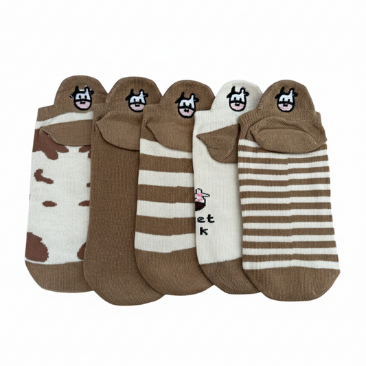 Meias Vaquinha Marrom Bordadas - 5 pares