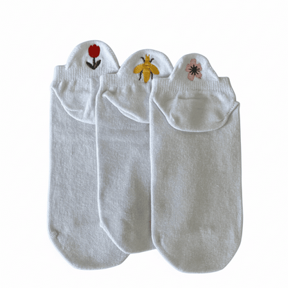 Meias Casual Branca Bordadas - 3 pares