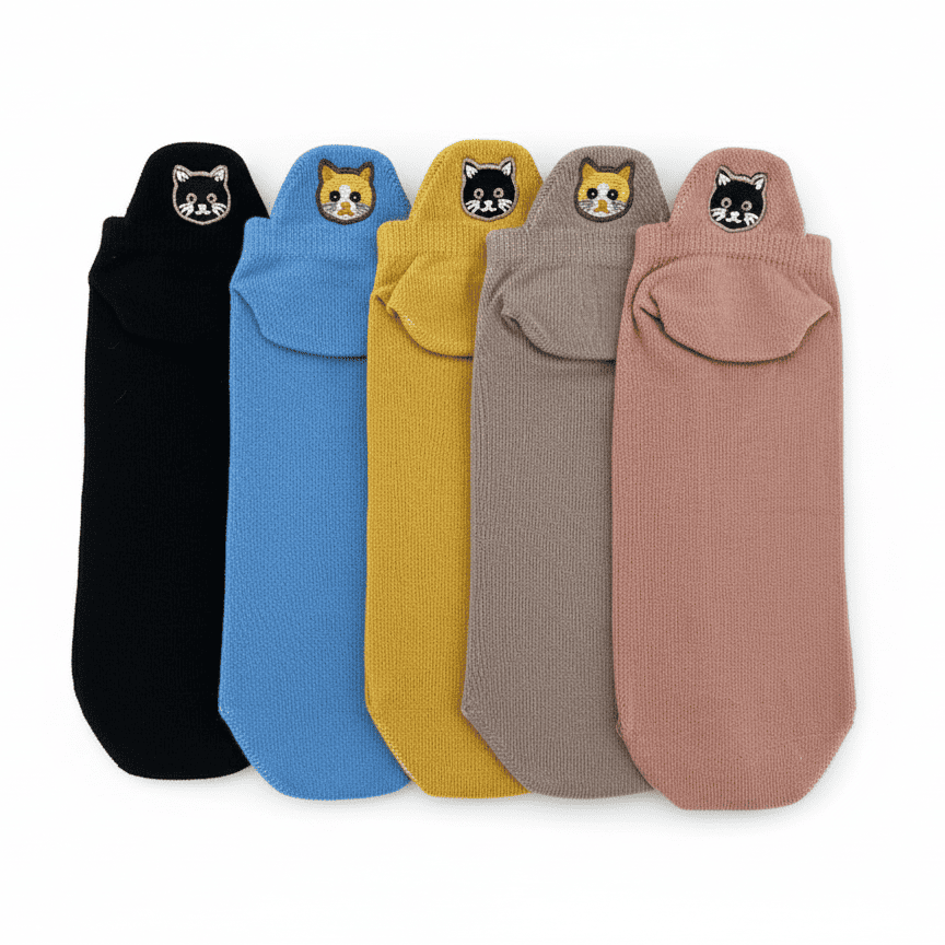 Meias Gatinhos Bordadas- 5 pares