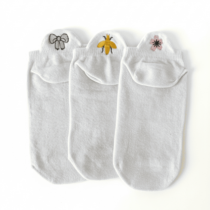 Meias Casual Branca Bordadas - 3 pares