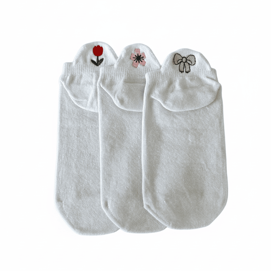 Meias Casual Branca Bordadas - 3 pares