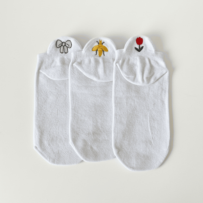 Meias Casual Branca Bordadas - 3 pares