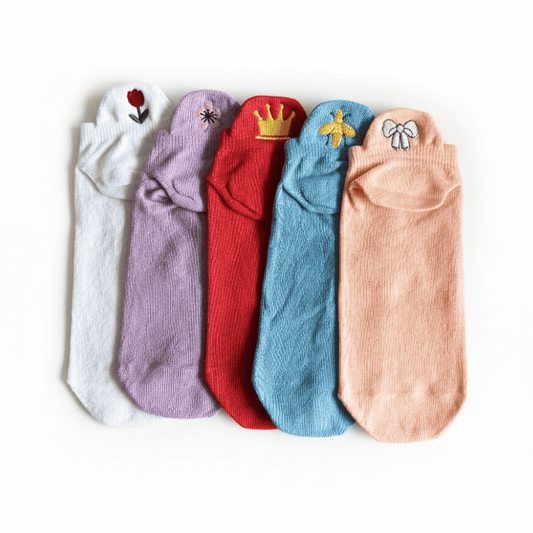 Meias Casual Colorida Bordadas - 5 pares
