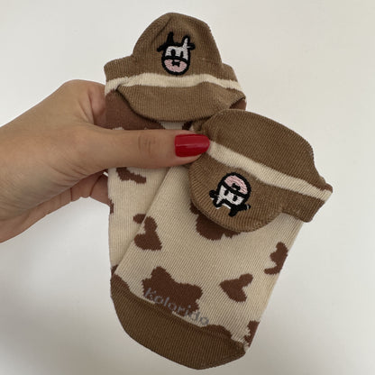 Meias Vaquinha Marrom Bordadas - 5 pares