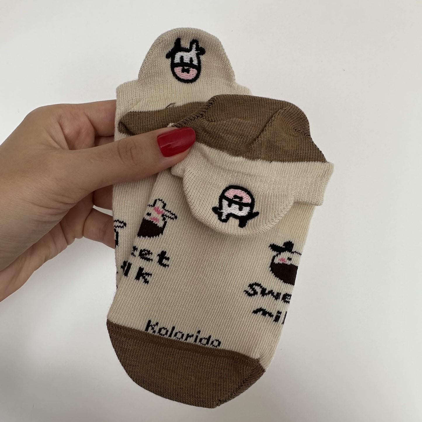 Meias Vaquinha Marrom Bordadas - 5 pares