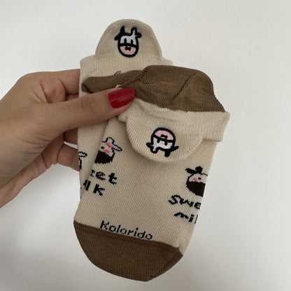 Meias Vaquinha Marrom Bordadas - 5 pares