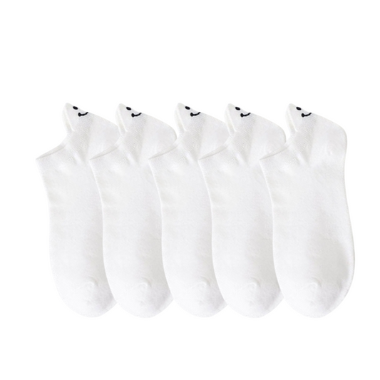 Meias Sorriso Infantil Branco Bordadas - 5 pares